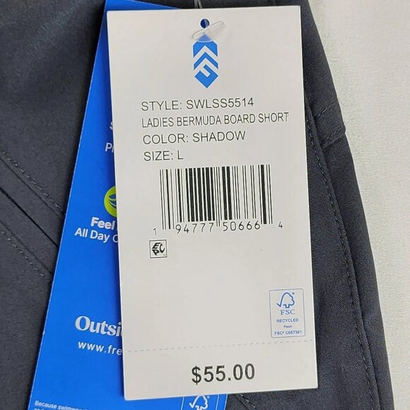 Free Country Bermuda Board Shorts Womens Large Shadow Gray Quick Dry UPF 50 Swim - Picture 6 of 11